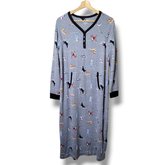 Cuddl Duds Dog Print Sleep Shirt Loungewear Pocket Henley Size M Comfort Code - Picture 2 of 10